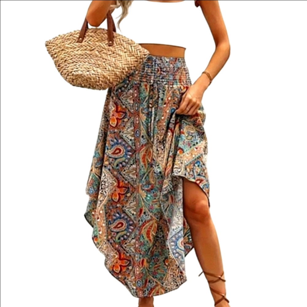 Paisley Skirt Hi-Lo Vacay Outfit Boho Skirts S M L XL XXL Plus Size